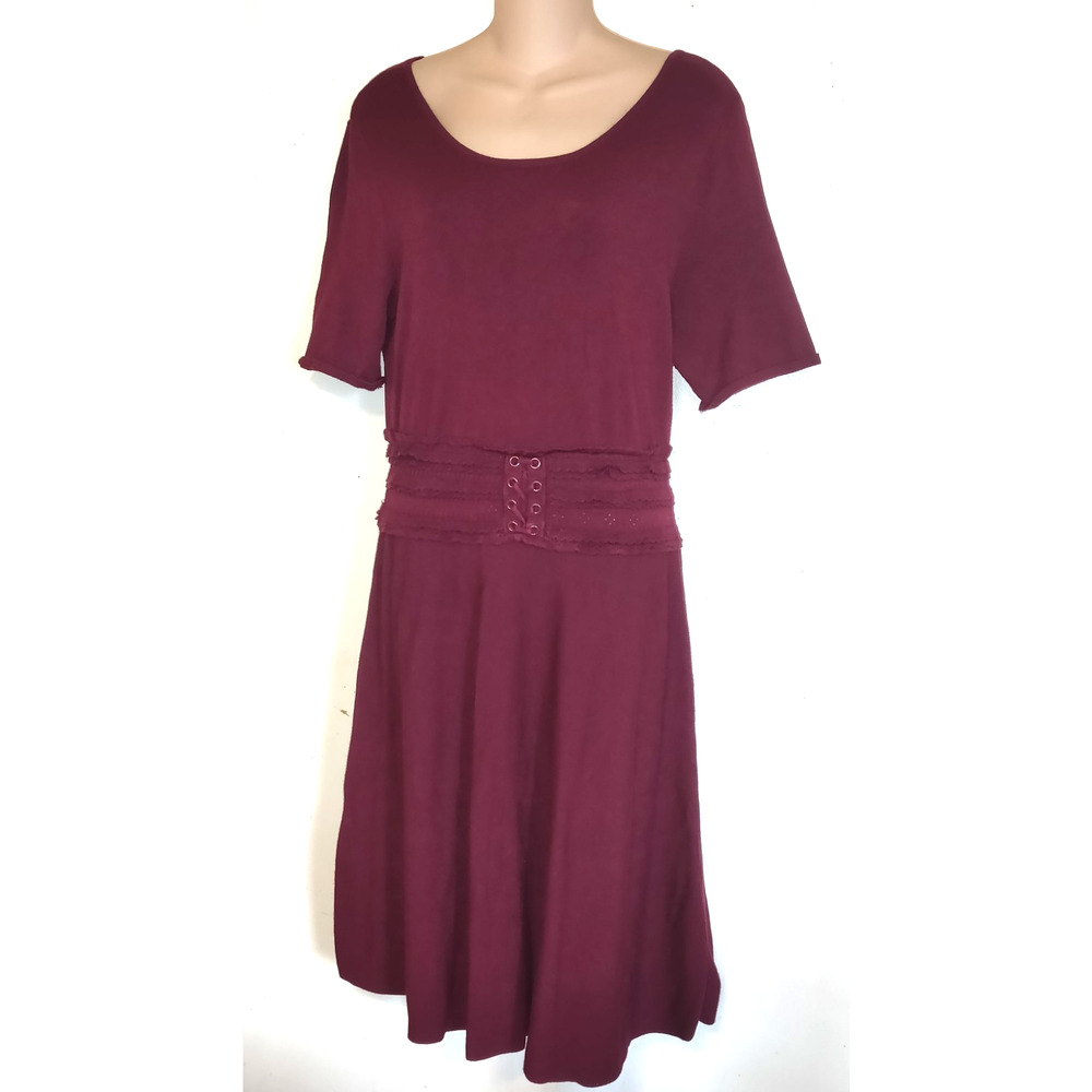 Maison Jules Burgundy Sweater Dress LARGE Short Sleeves Pullover Academia School